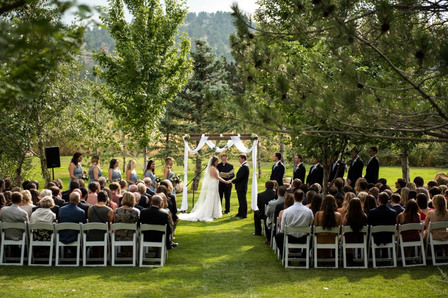 Cabin Lawn Ceremony with Mountains